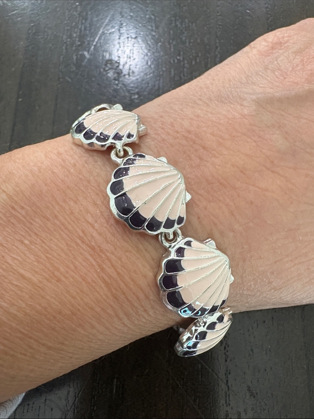 Seashell Enamel Link Bracelet - Pink and Black